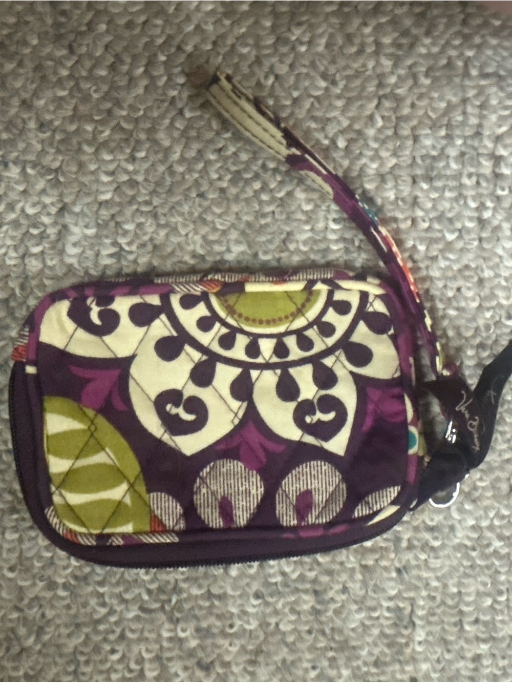 Vera Bradley Purple Cream Olive Quilted Wristlet